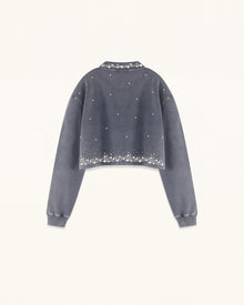 Gradient Pearl Trim Cropped Sweatshirt - Washed Slate