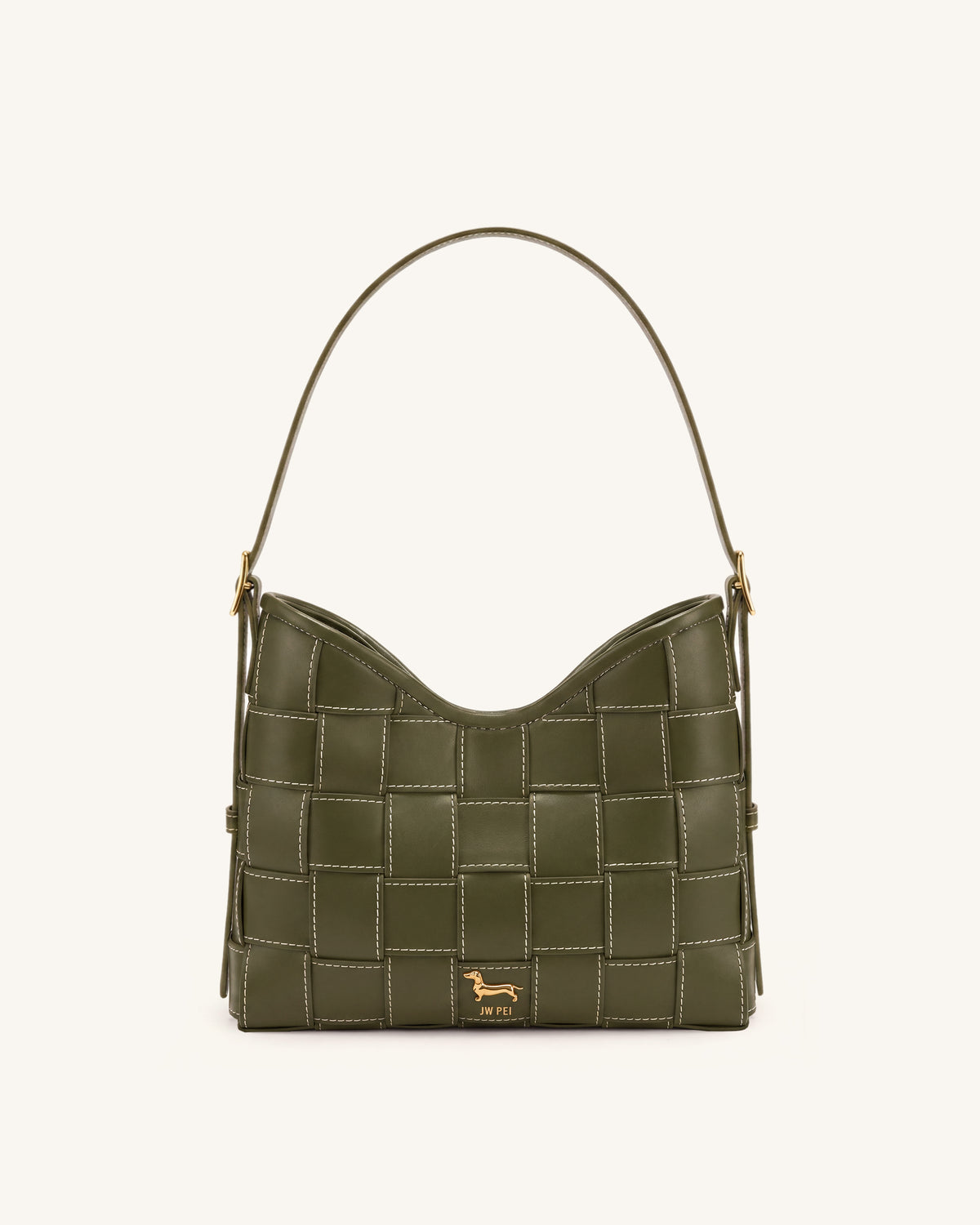 Nadine Dachshund Woven Hobo Bag - Olive Green