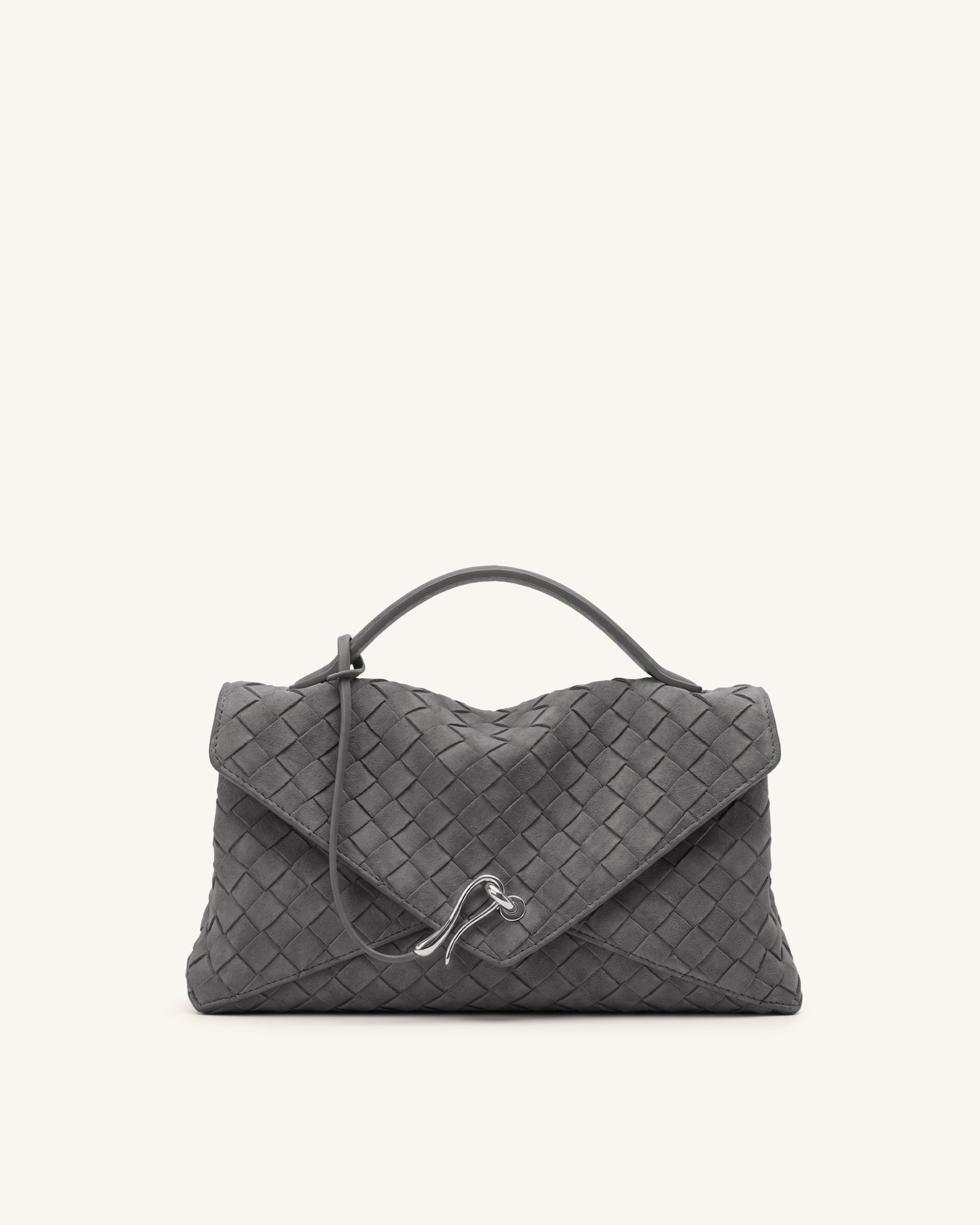 Celeste Faux Suede Woven Envelope Bag - Charcoal Gray