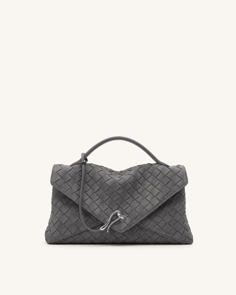 Celeste Faux Suede Woven Envelope Bag - Charcoal Gray