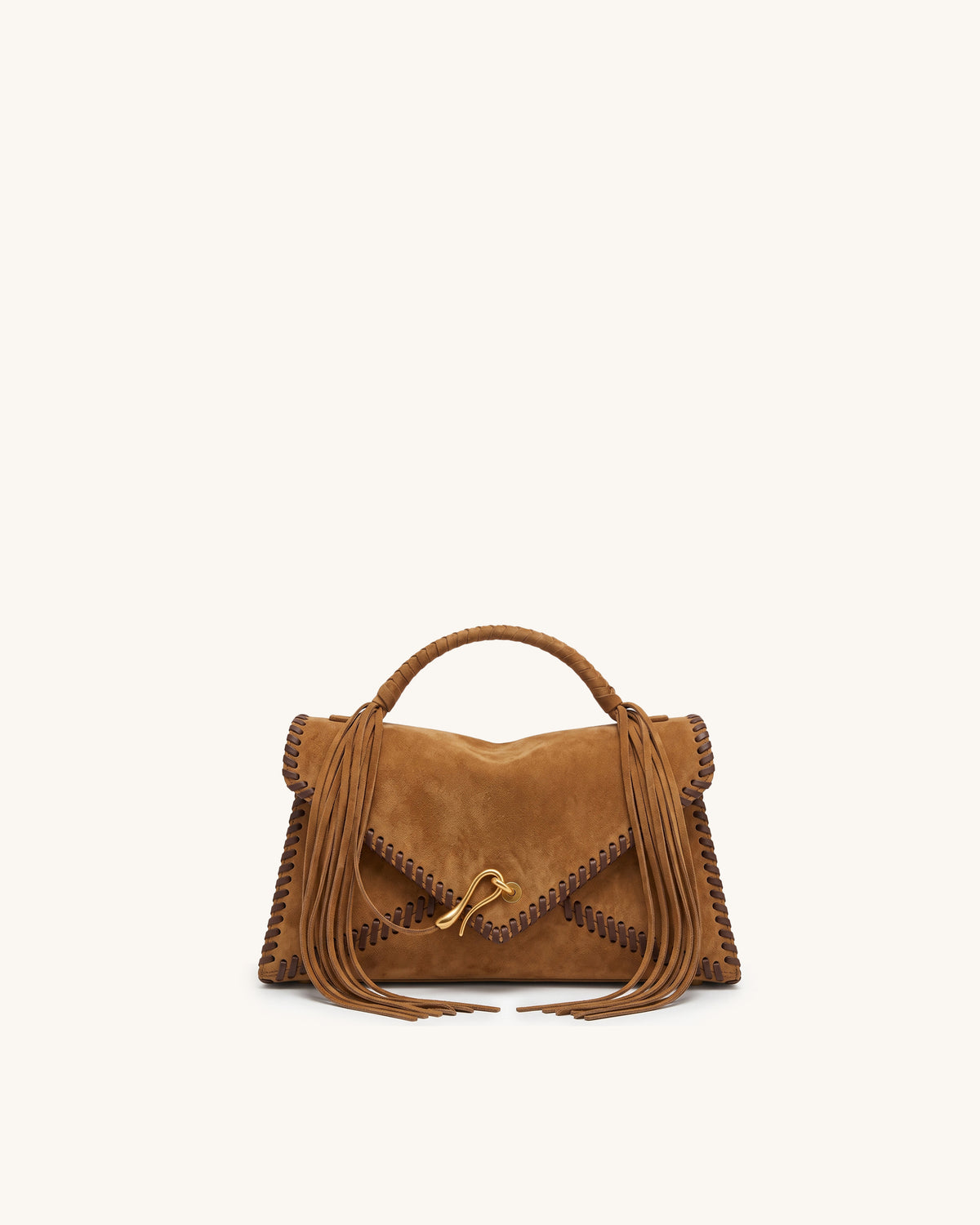 Celeste Faux Suede Fringe Envelope Bag - Warm Brown