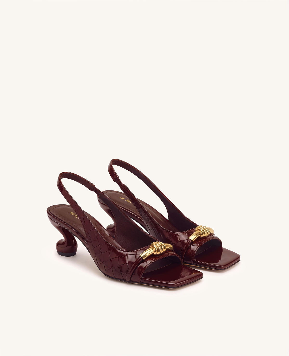Lena Metal Rope Knot Woven Slingback Pumps - Burgundy