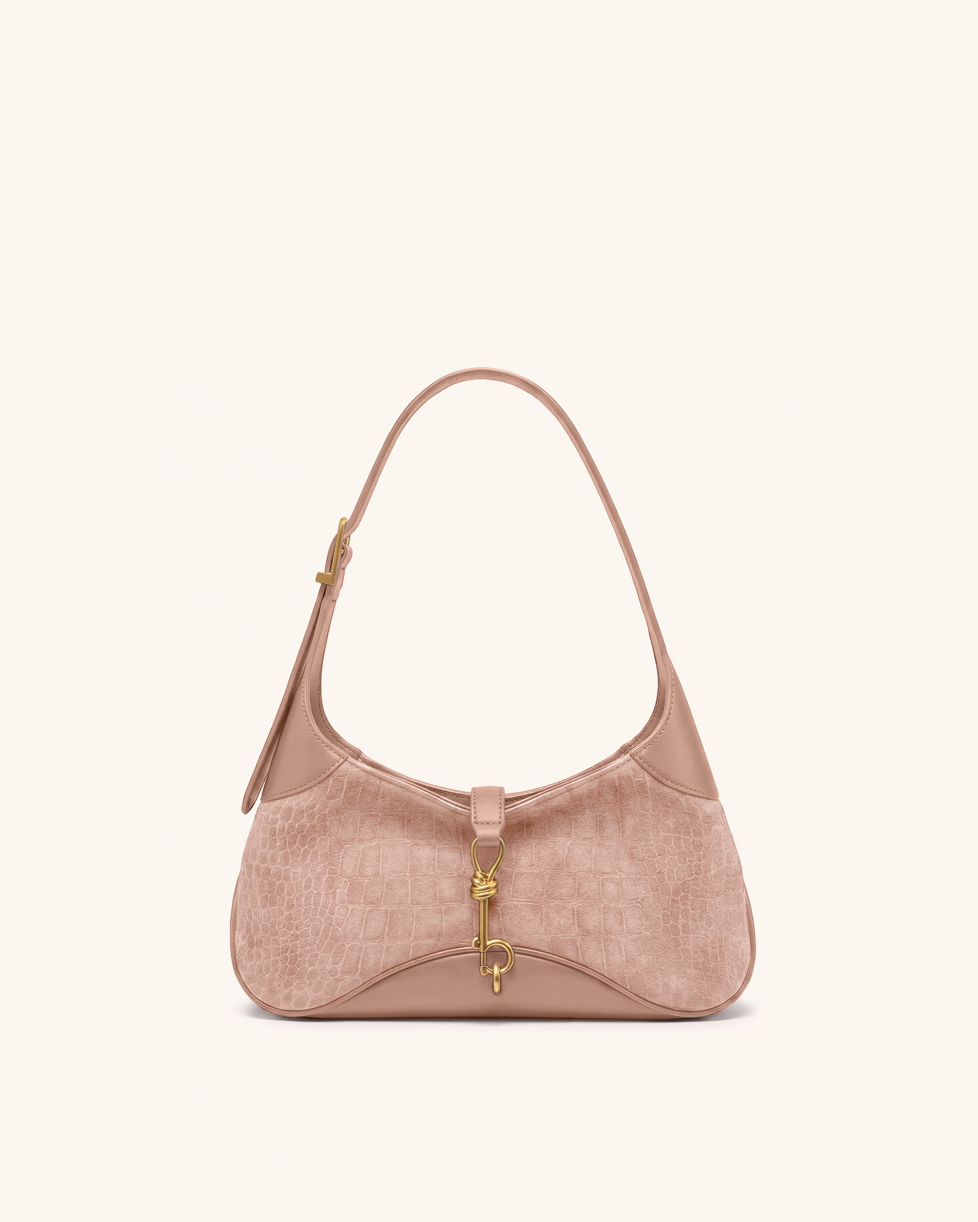 Juliette Faux Suede Key Charm East-West Shoulder Bag - Pink Croc