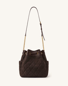Riley Faux Suede Dachshund Quilted Bucket Bag - Brown