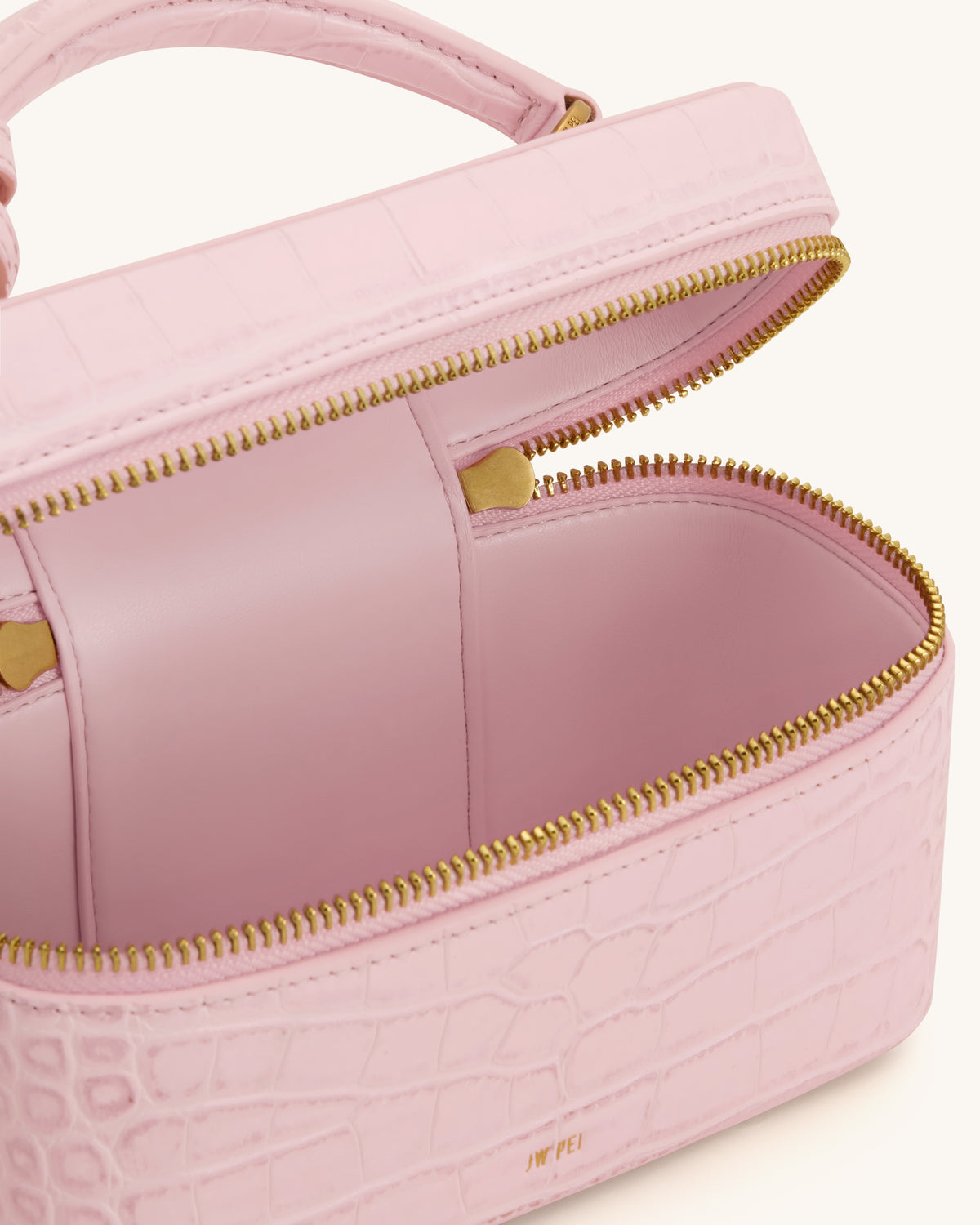 Cleo Box Shape Top Handle Bag - Light Pink Croc