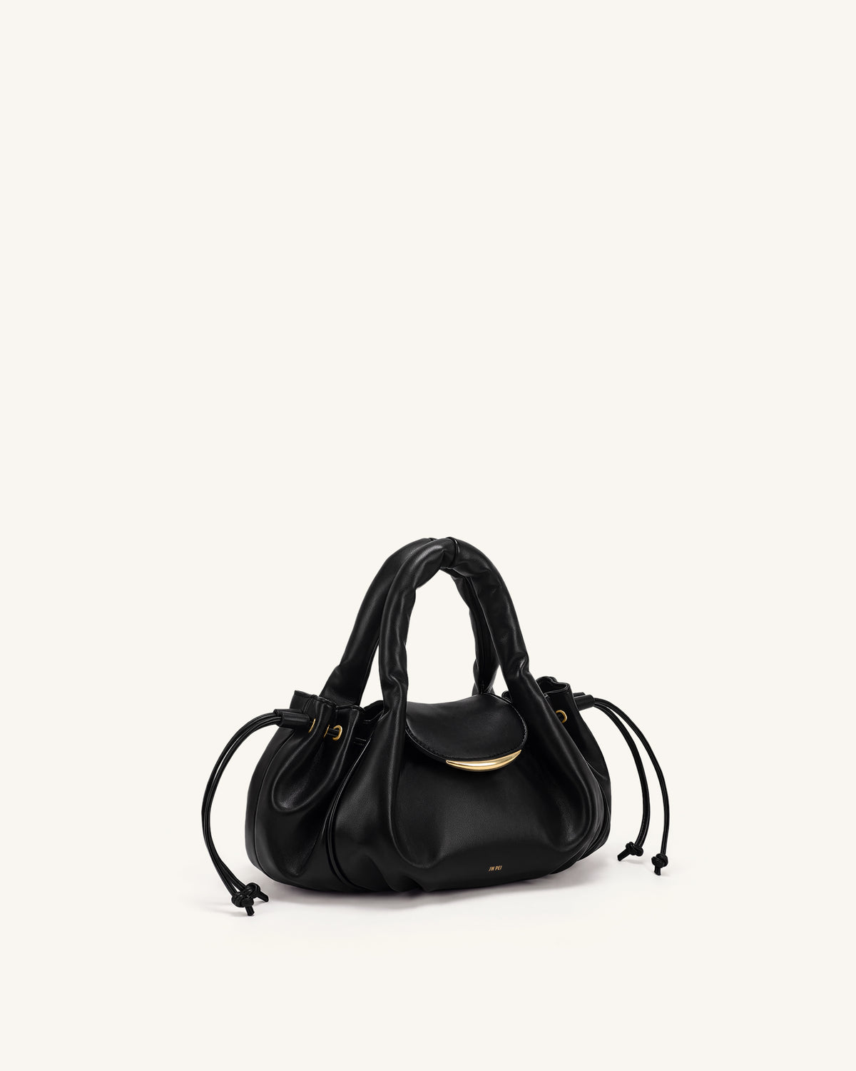 Nerissa Ruched Flap Top Handle Bag - Black