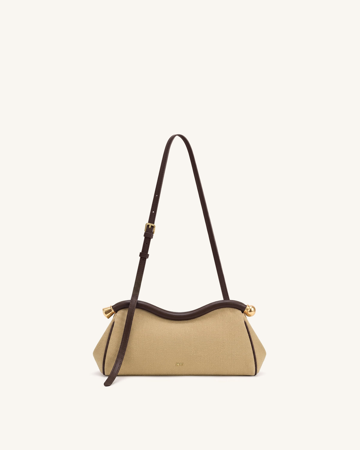 Naomi Curved Shoulder Bag - Dark Brown Canvas