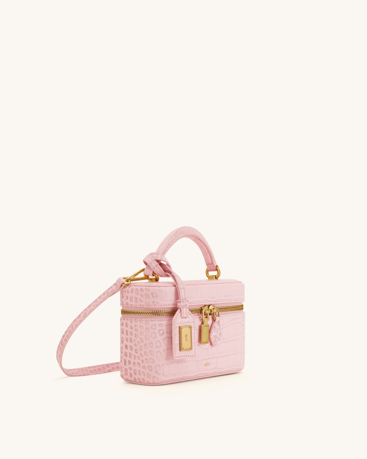 Cleo Box Shape Top Handle Bag - Light Pink Croc