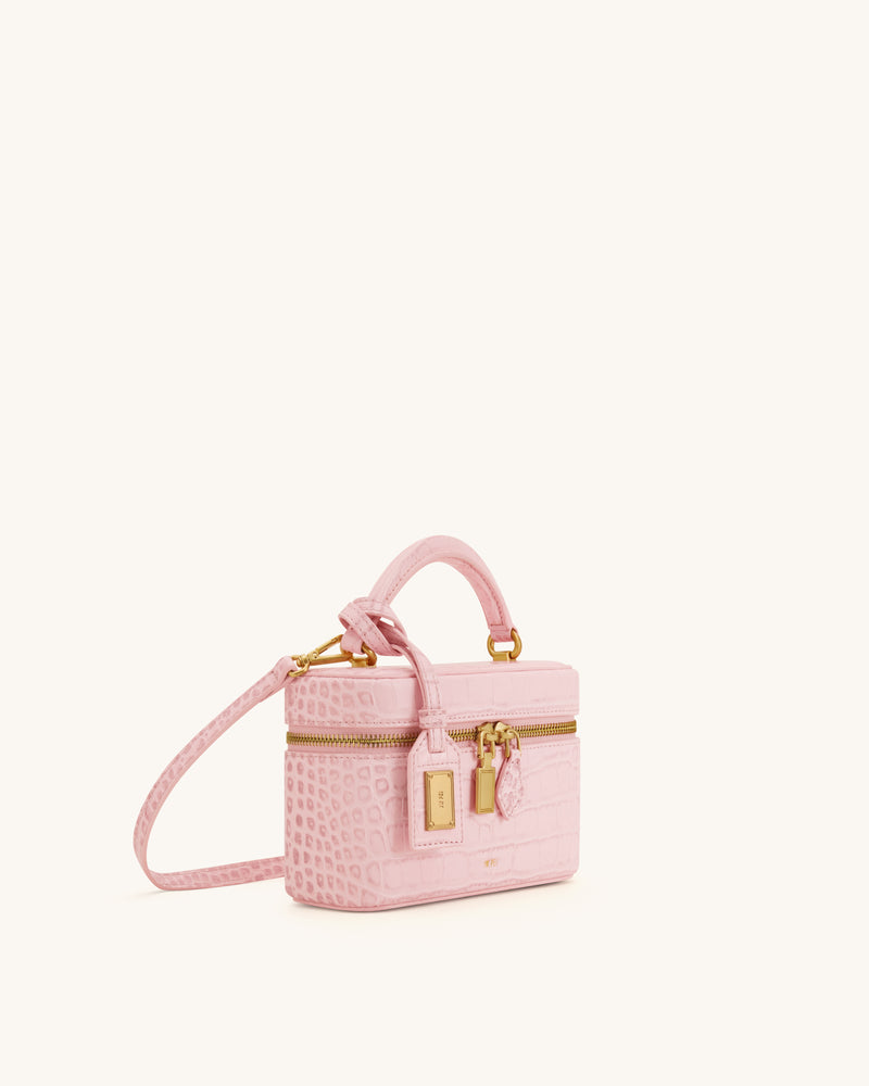 Cleo Box Shape Top Handle Bag - Light Pink Croc