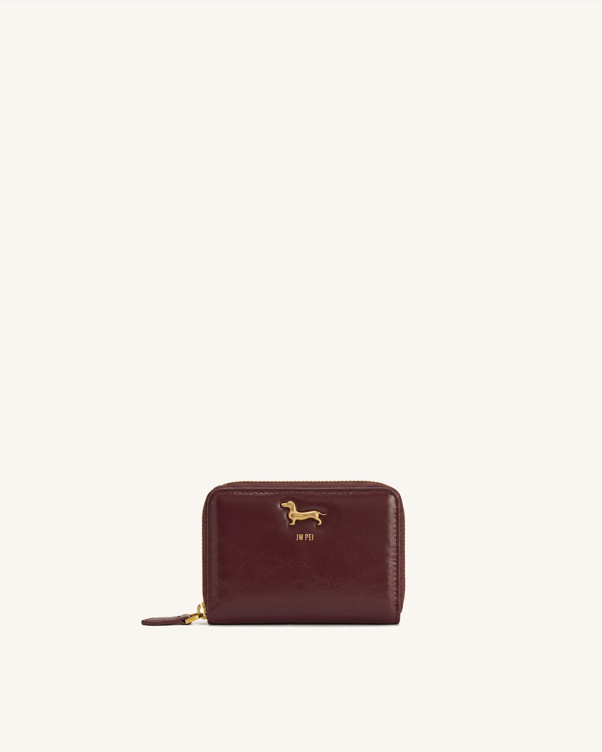 Maeve Dachshund Metal Emblem Zip Wallet - Brown
