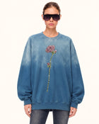 Rhinestone Rose Gradient Wash Oversized Longline Sweatshirt - Ocean Blue