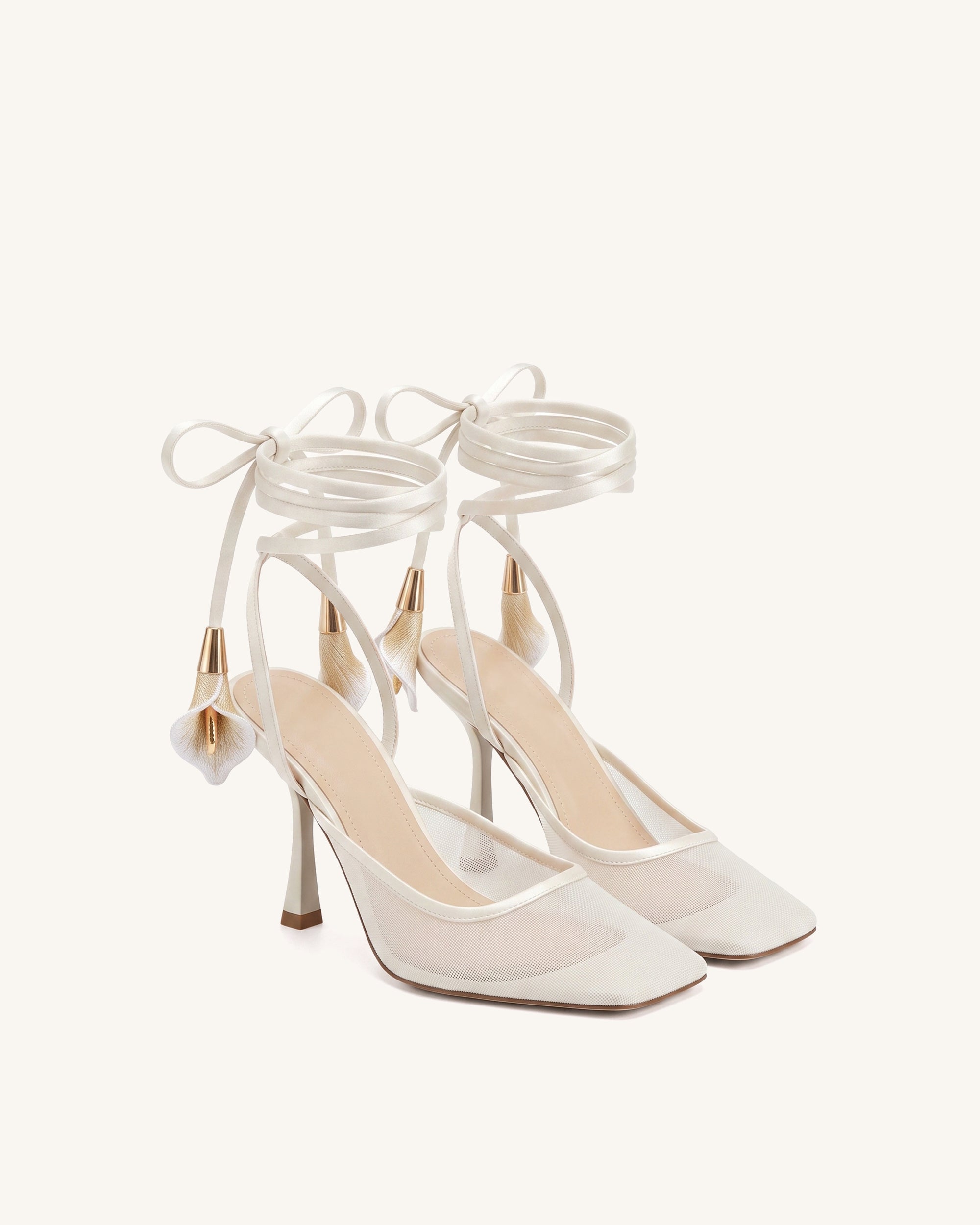 Astrid Calla Lily Lace-Up Mesh Pumps - Beige