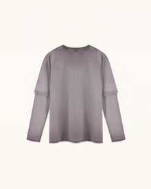 Rhinestone Rose Layered Sleeve Washed Tee - Faded Mauve