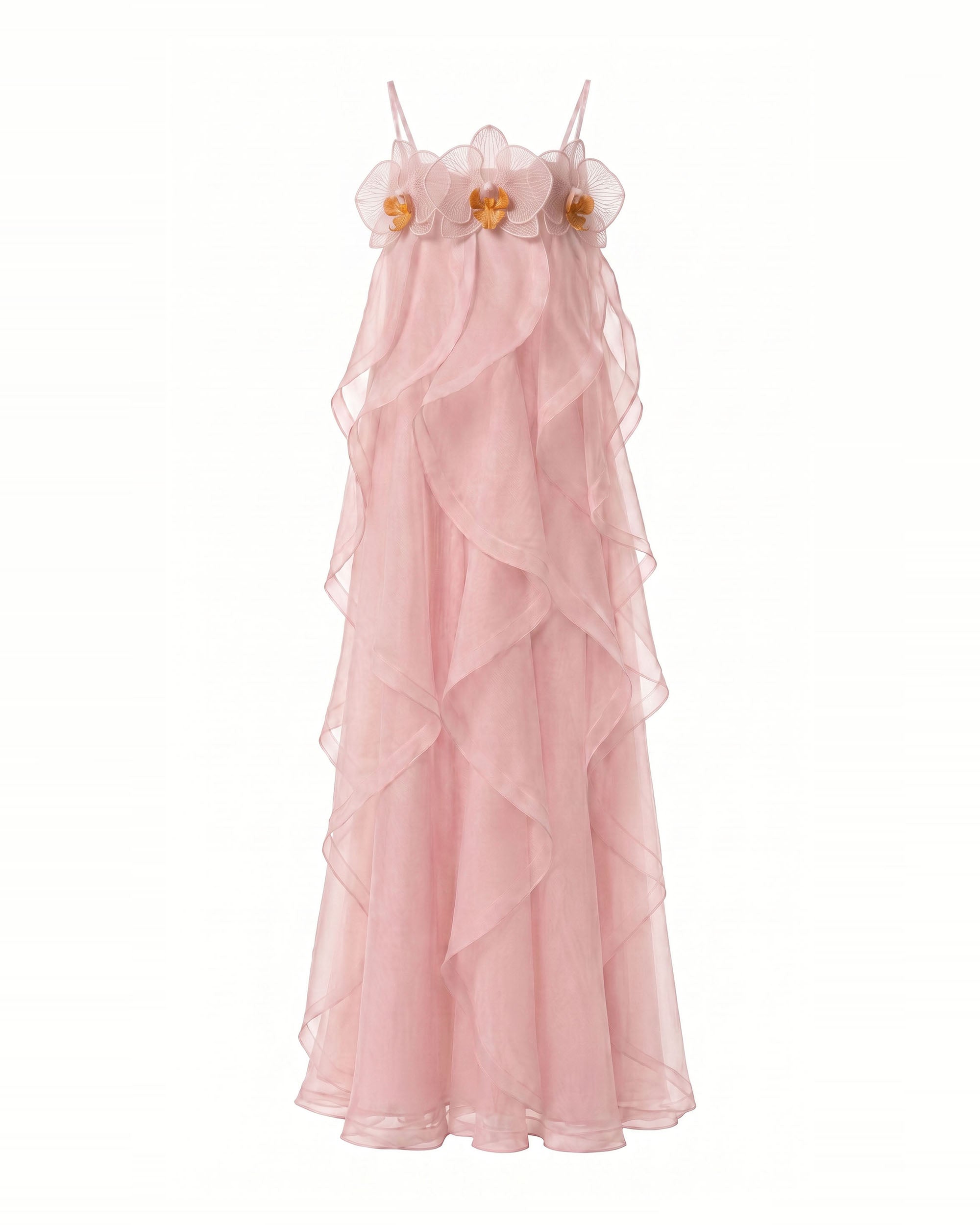 Orchid Embroidered Organza Maxi Dress - Blush Pink