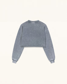 Frayed Hem Cropped Pullover - Vintage Slate