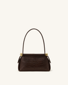 Naomi Double-Zip Shoulder Bag - Brown Croc