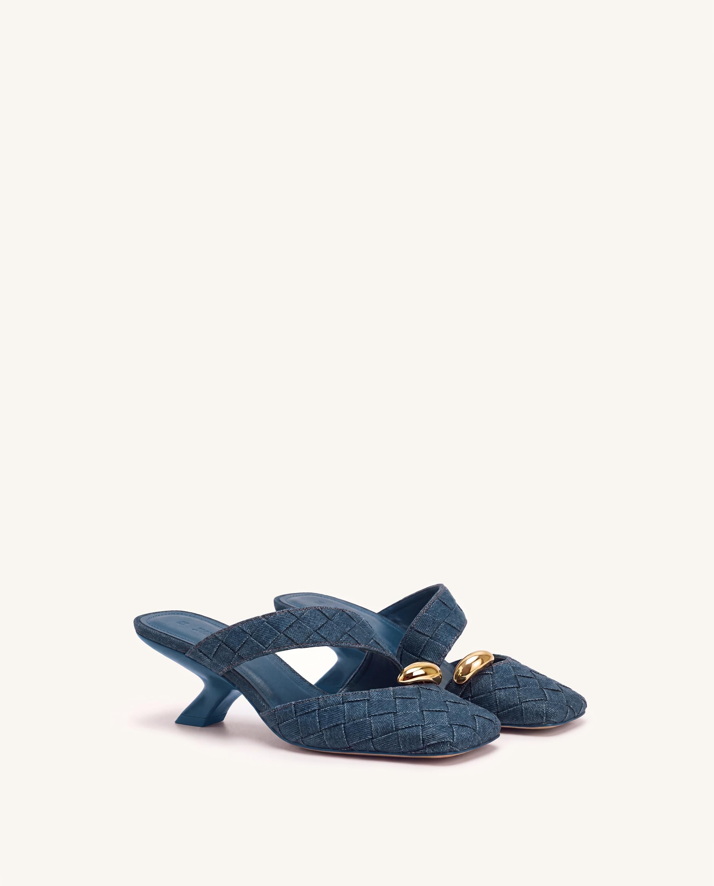 Noemi Woven Hardware Closed-Toe Mules - Denim Blue