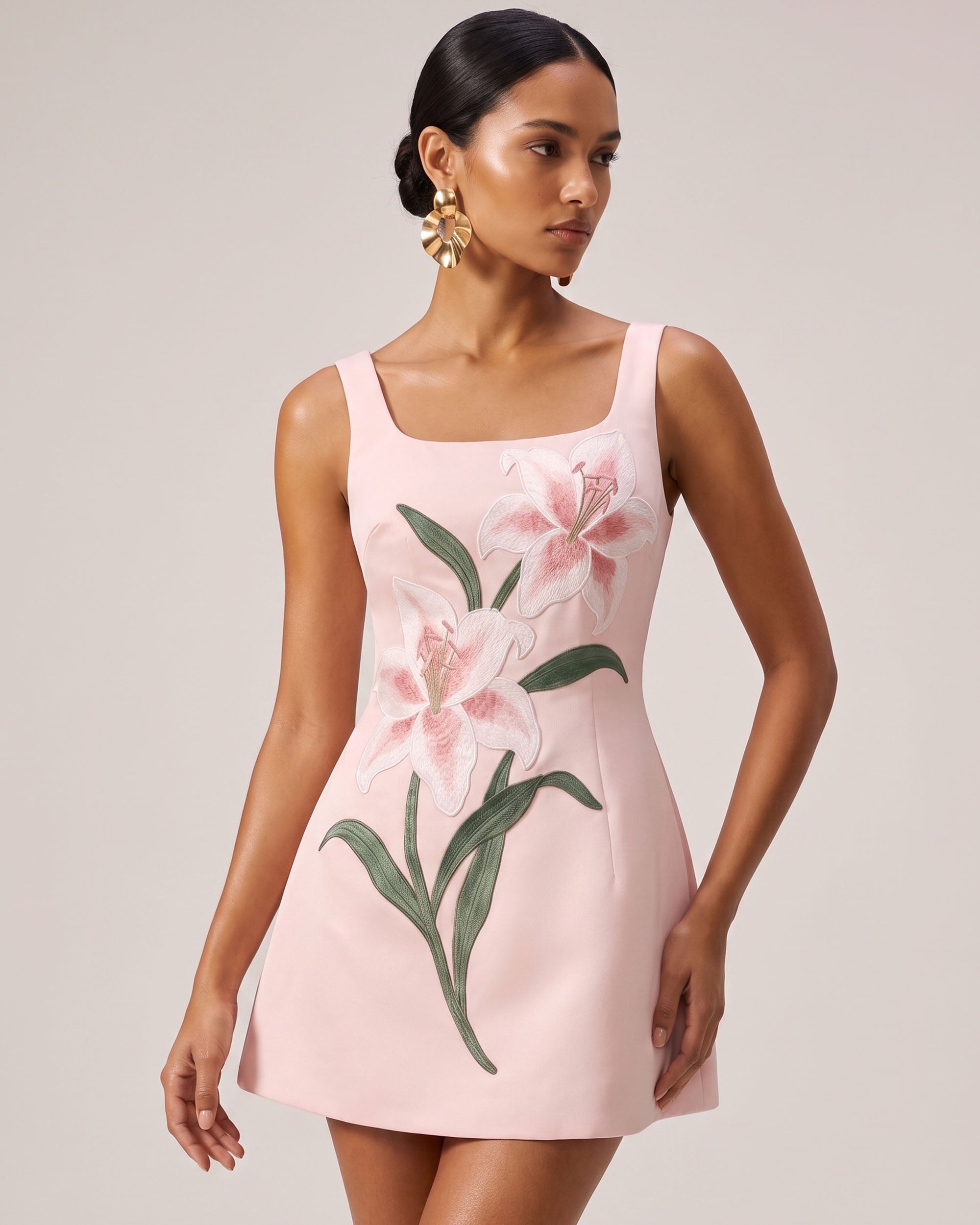 Lily Floral Print Sleeveless A-Line Mini Dress - Blush Pink