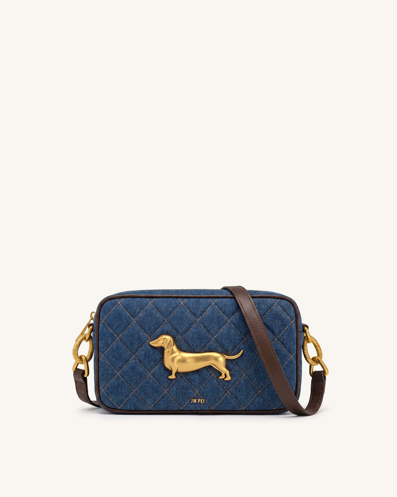 Riley Dachshund Quilted Shoulder Bag - Dark Blue Denim