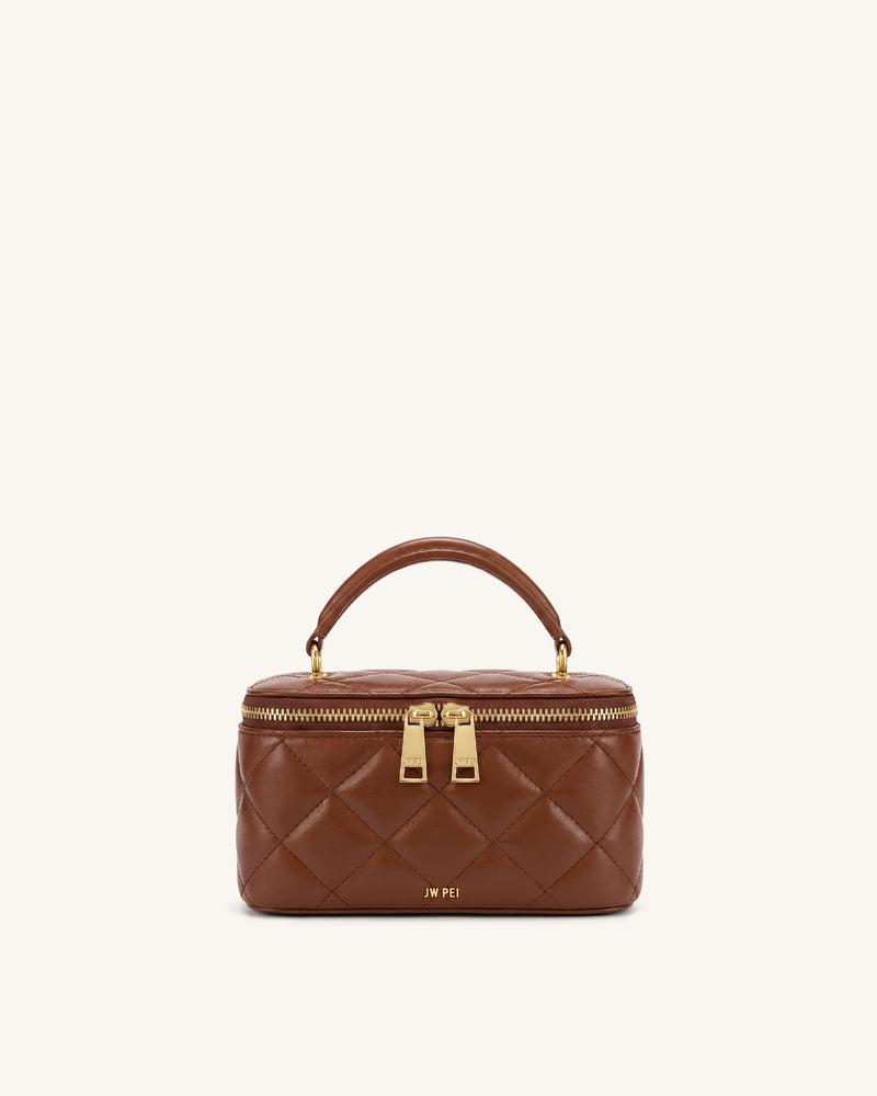Vivienne Quilted Vanity Top Handle Bag - Dark Brown