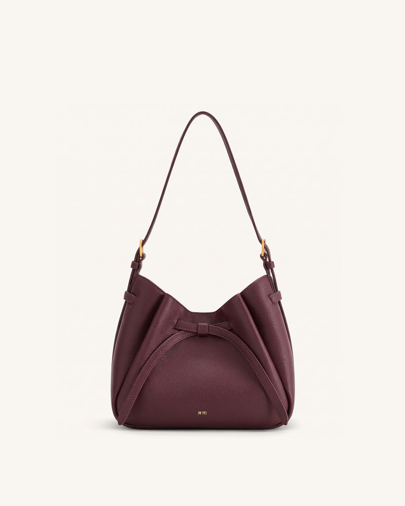 Mabel Soft Bow Shoulder Bag - Dark Red
