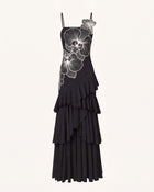 Orchid Embroidered Ruffled One-Shoulder Maxi Dress - Black & White