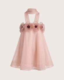 Poppy Embroidered Draped Halter Mini Dress -Blush Pink