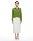 Floral Embroidered Collar Knit Cardigan - Avocado Green