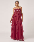 Orchid Embroidered Organza Maxi Dress - Red