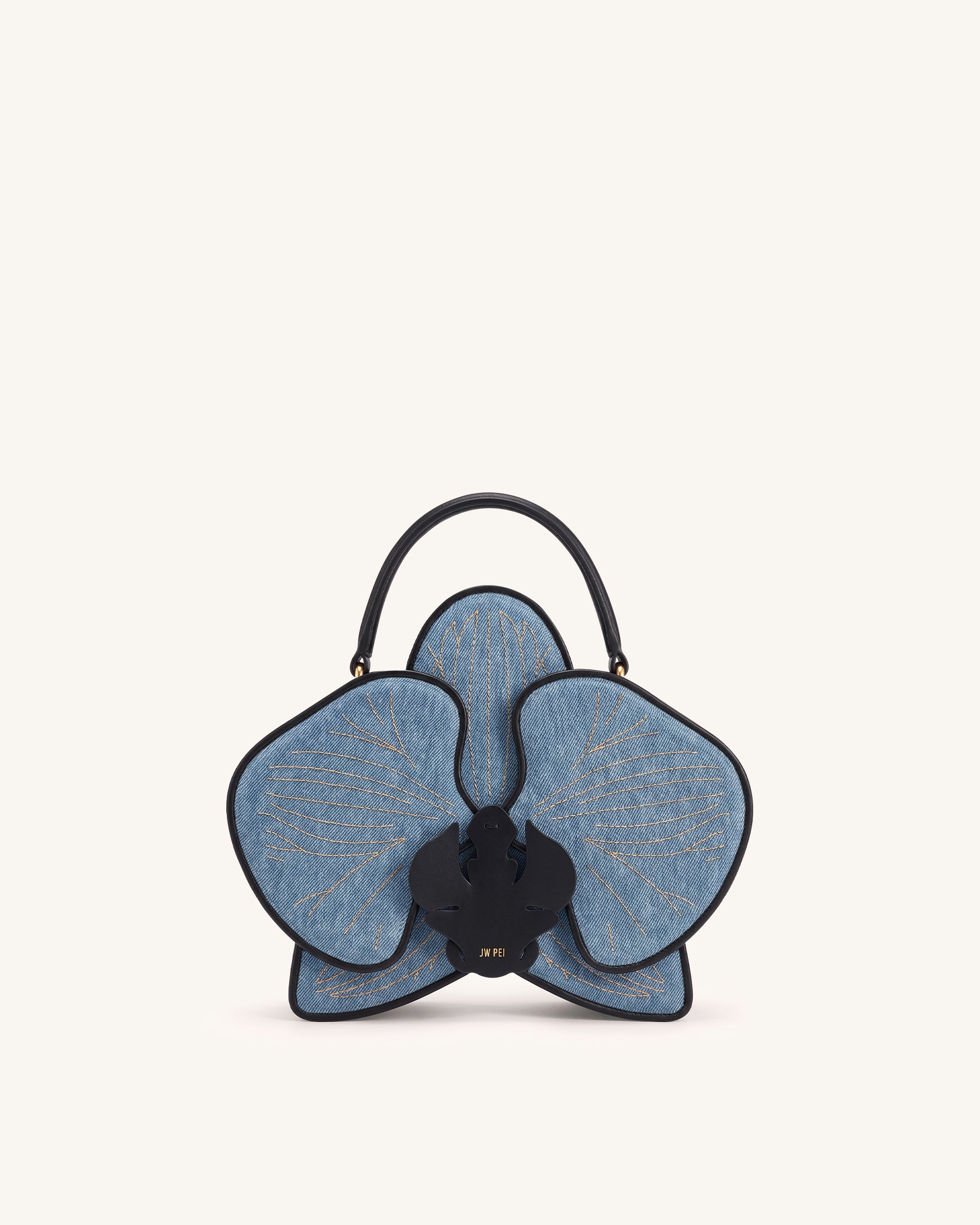 Flora Orchid Shaped Top Handle Bag - Light Blue Denim