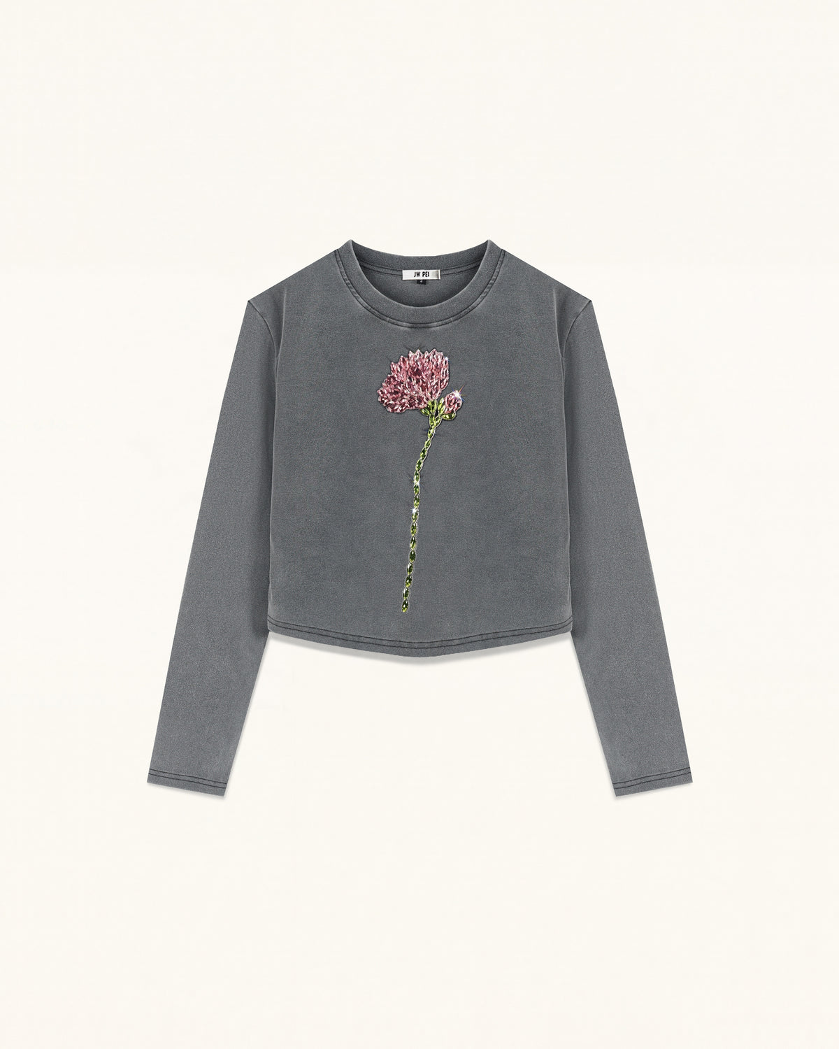 Rhinestone Rose Acid Cropped Tee - Washed Slate