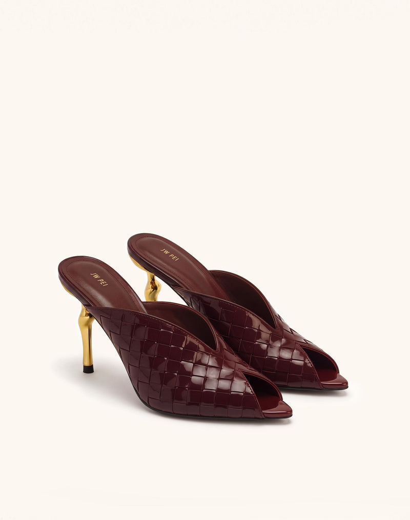 Ellie Woven Patent Mules - Burgundy