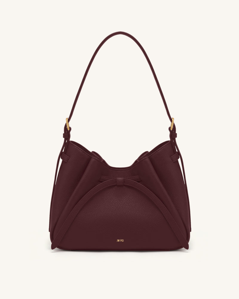 Mabel Soft Bow Shoulder Bag - Dark Red