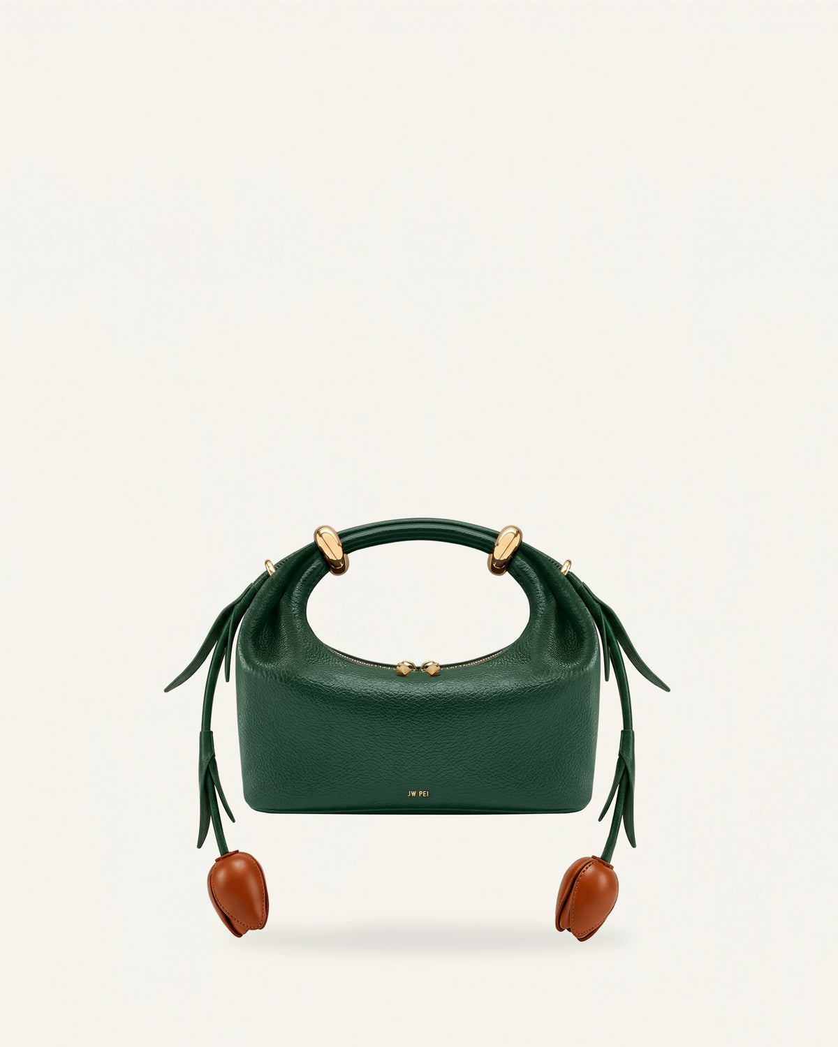 Ellie Flower Shape Metal Ring Embellished Top Handle Bag - Forest Green