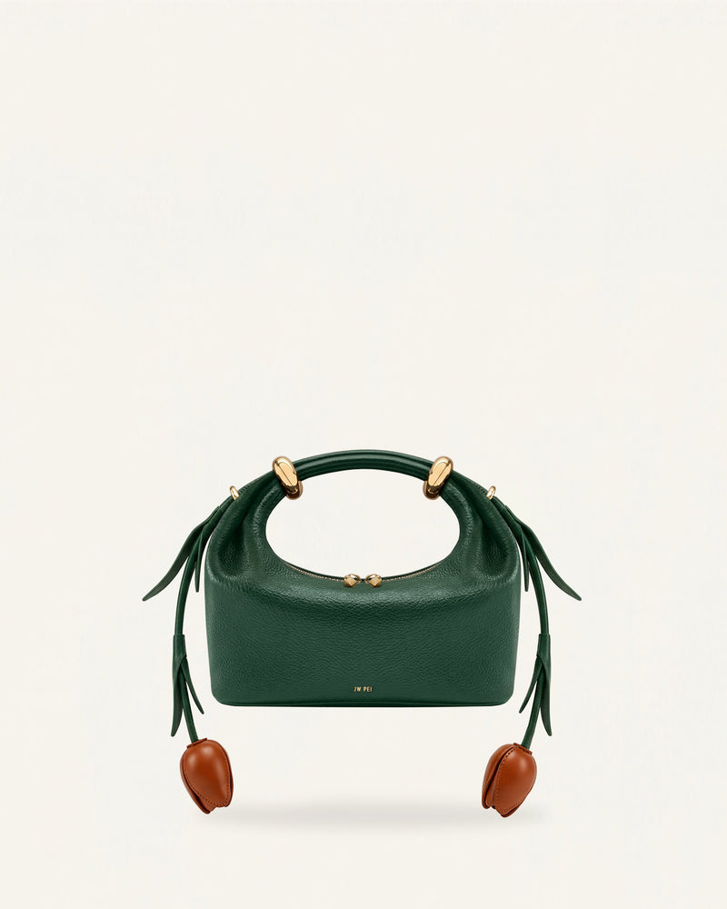 Ellie Flower Shape Metal Ring Embellished Top Handle Bag - Forest Green