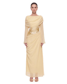 Embellished Waist Draped Maxi Dress - Butter Cream