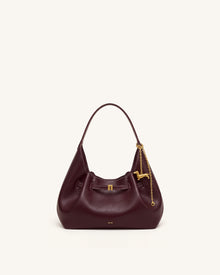 Maeve Dachshund Charm Slouchy Hobo Bag - Deep Burgundy