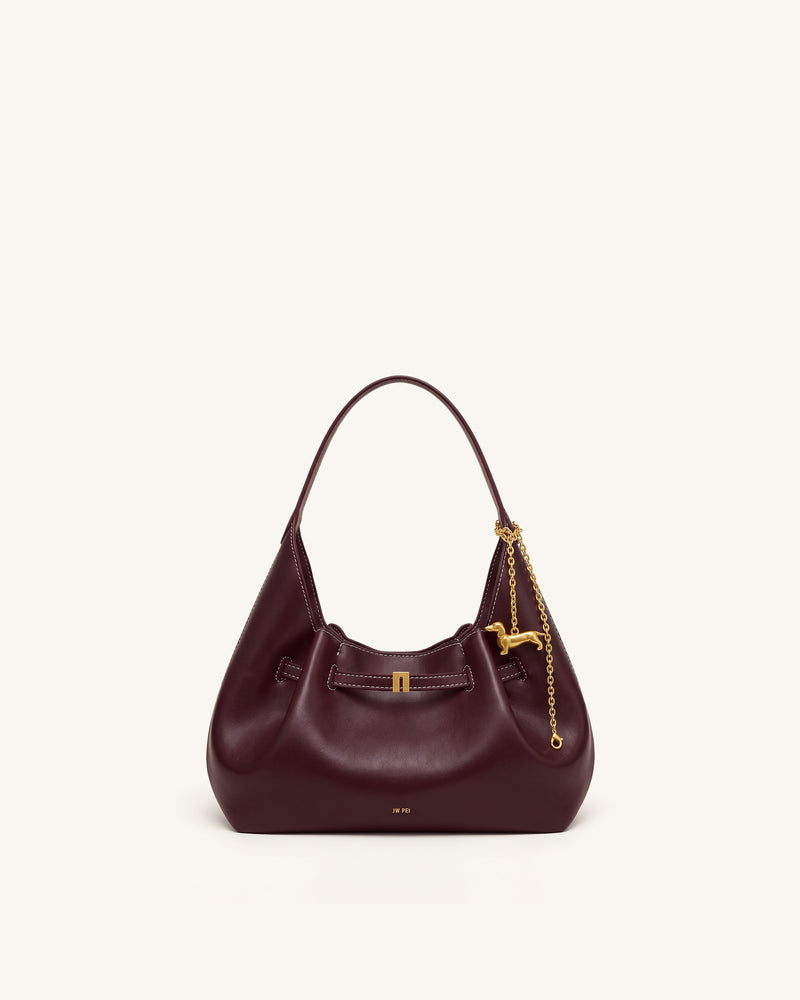Maeve Dachshund Charm Slouchy Hobo Bag - Deep Burgundy
