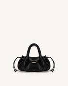 Nerissa Ruched Flap Top Handle Bag - Black