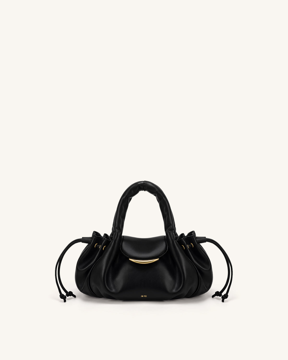Nerissa Ruched Flap Top Handle Bag - Black