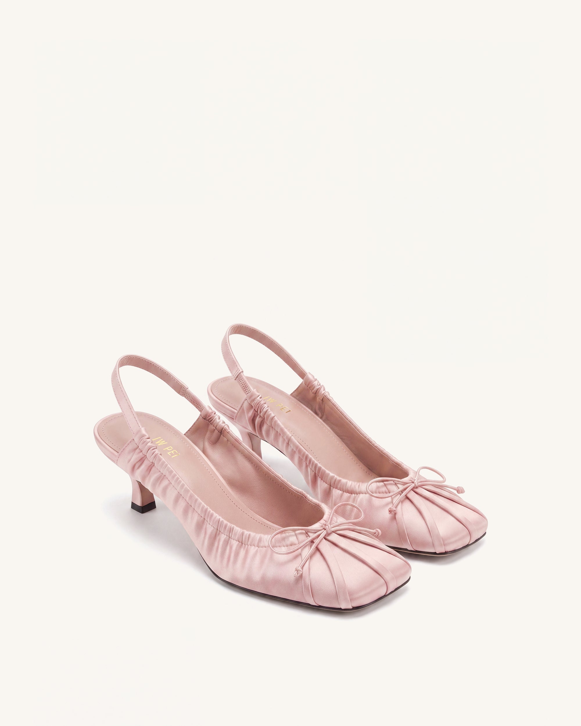Solenne Satin Bow Ruched Slingback Pumps - Pink