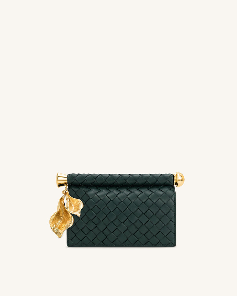 Holly Woven Metal Pendant Embellished Clutch - Dark Green