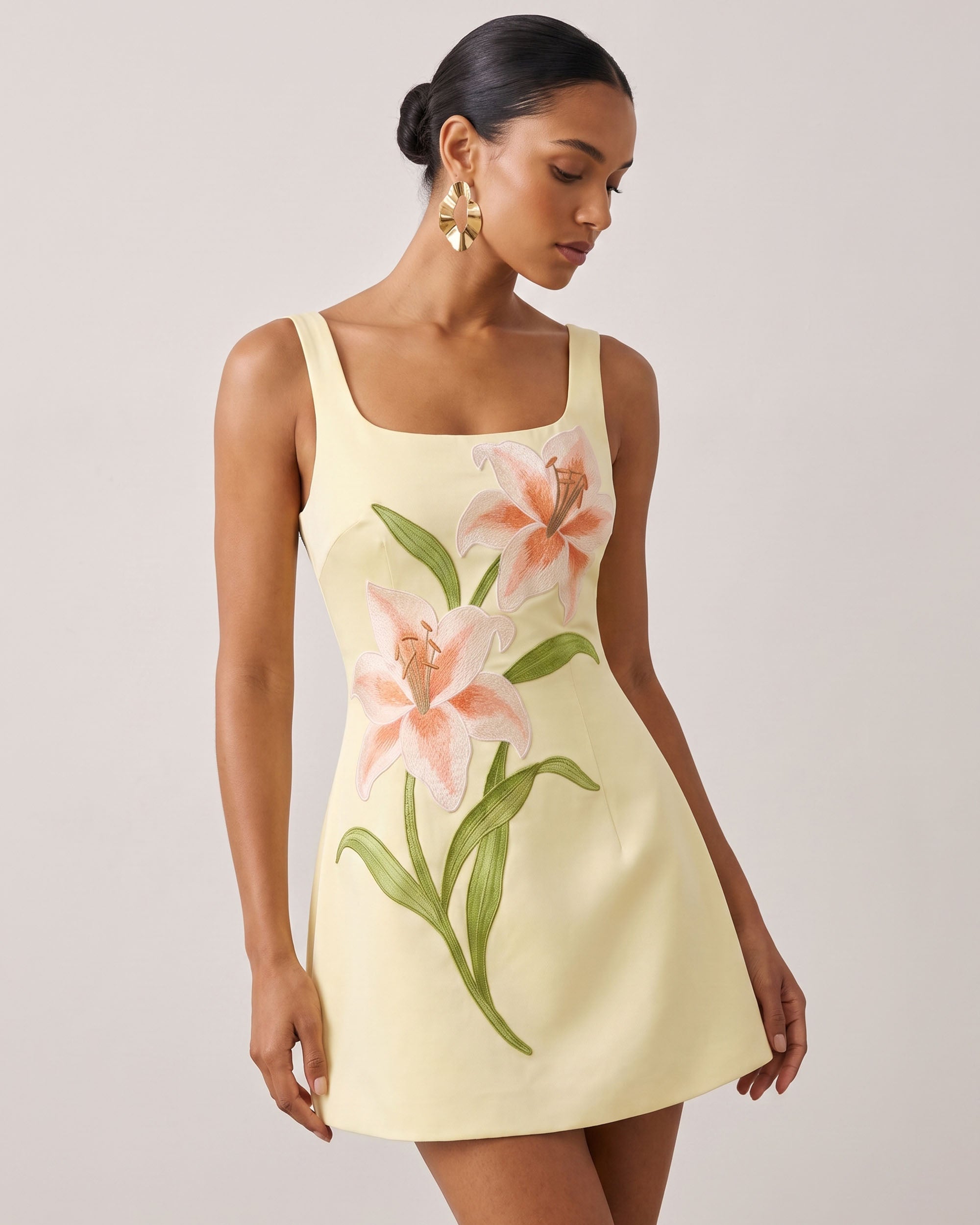 Lily Floral Print Sleeveless A-Line Mini Dress - Yellow