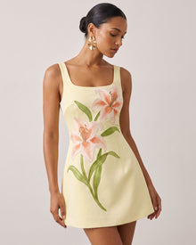 Lily Floral Print Sleeveless A-Line Mini Dress - Yellow