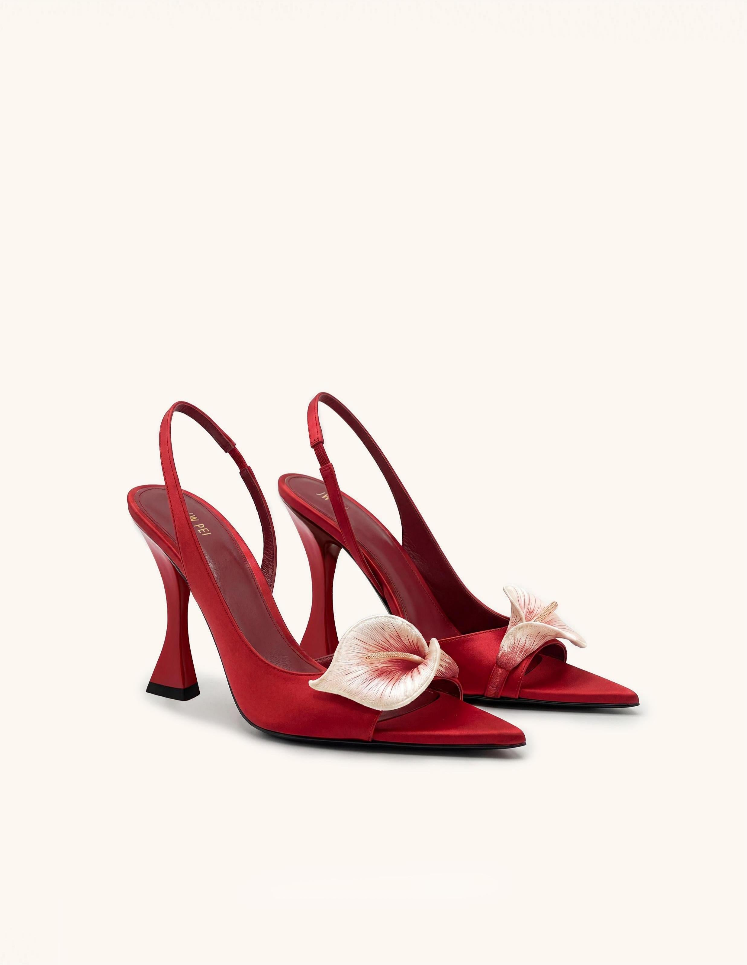 Bianca Calla Lily Pointed-Toe Slingback Heels - Red