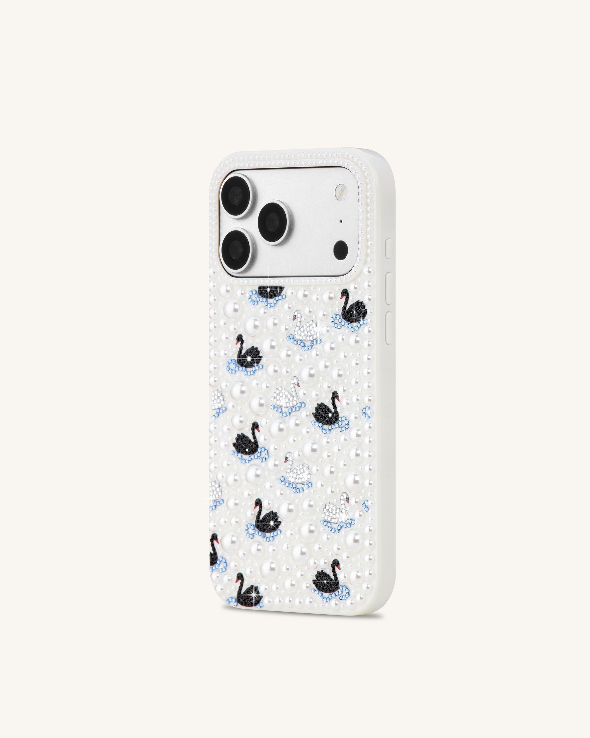 Pearl Swan Embellished Phone Case - White