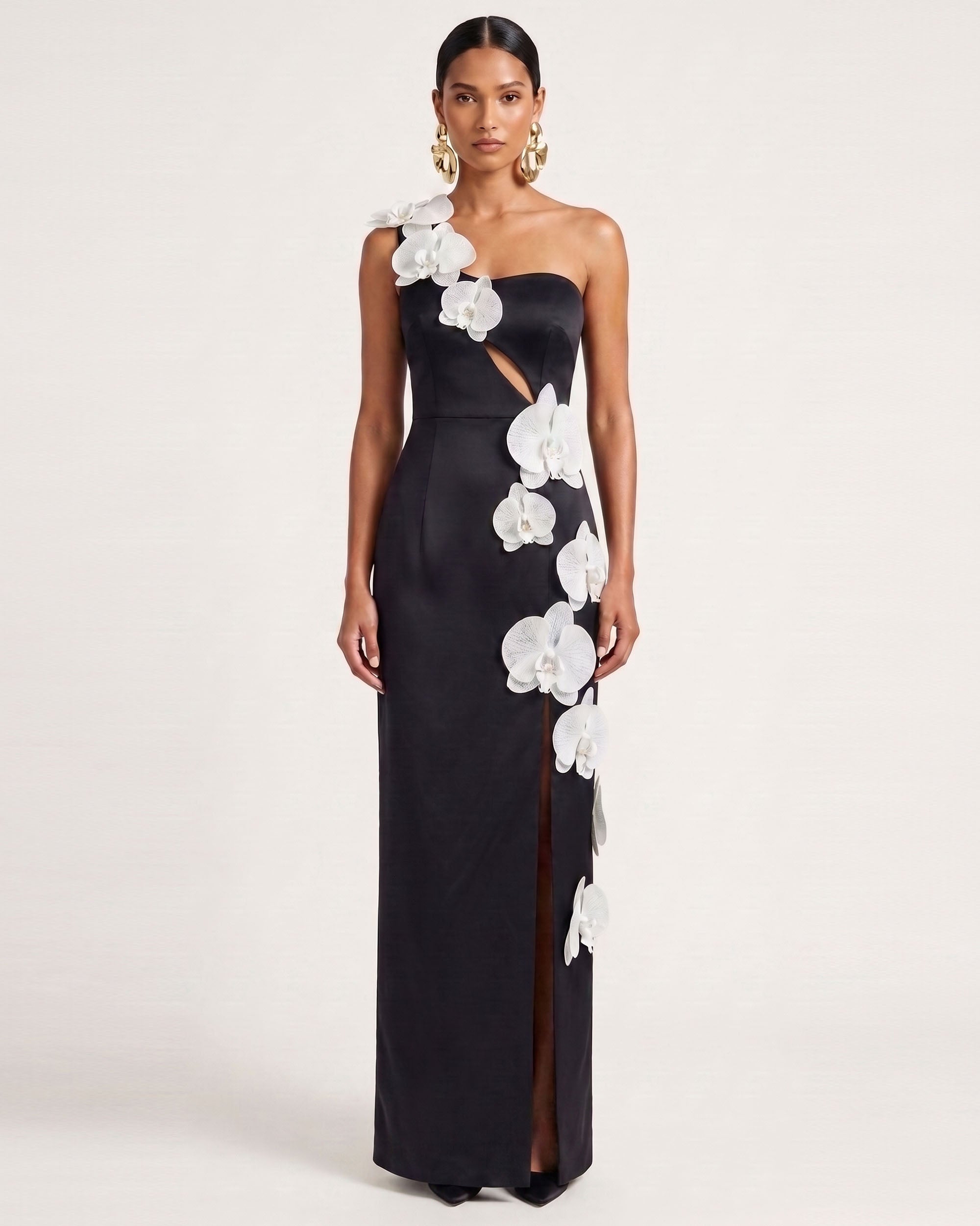 Orchid Embellished Cutout Slit Maxi Dress - Black