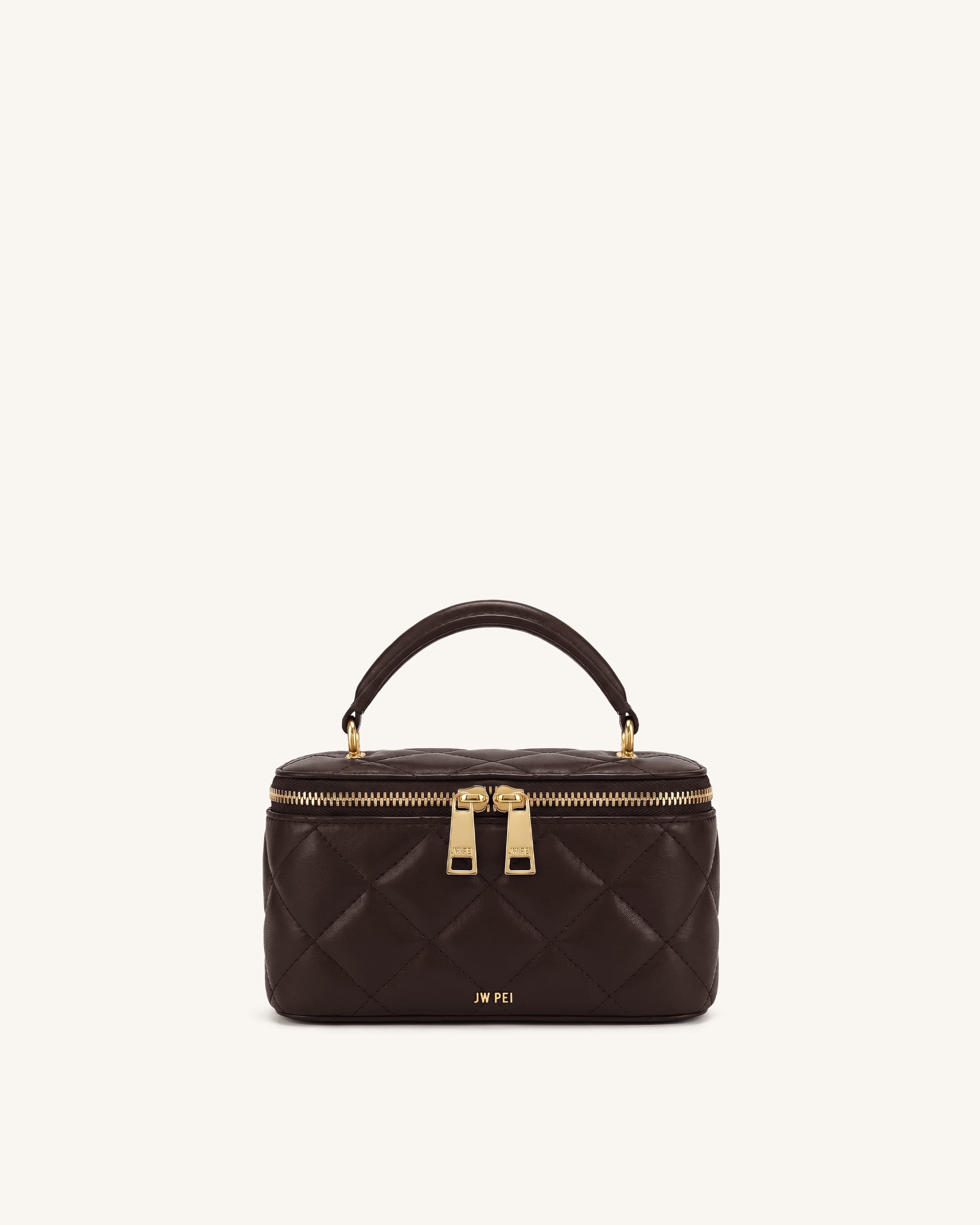 Vivienne Quilted Vanity Top Handle Bag - Dark Coffee Brown