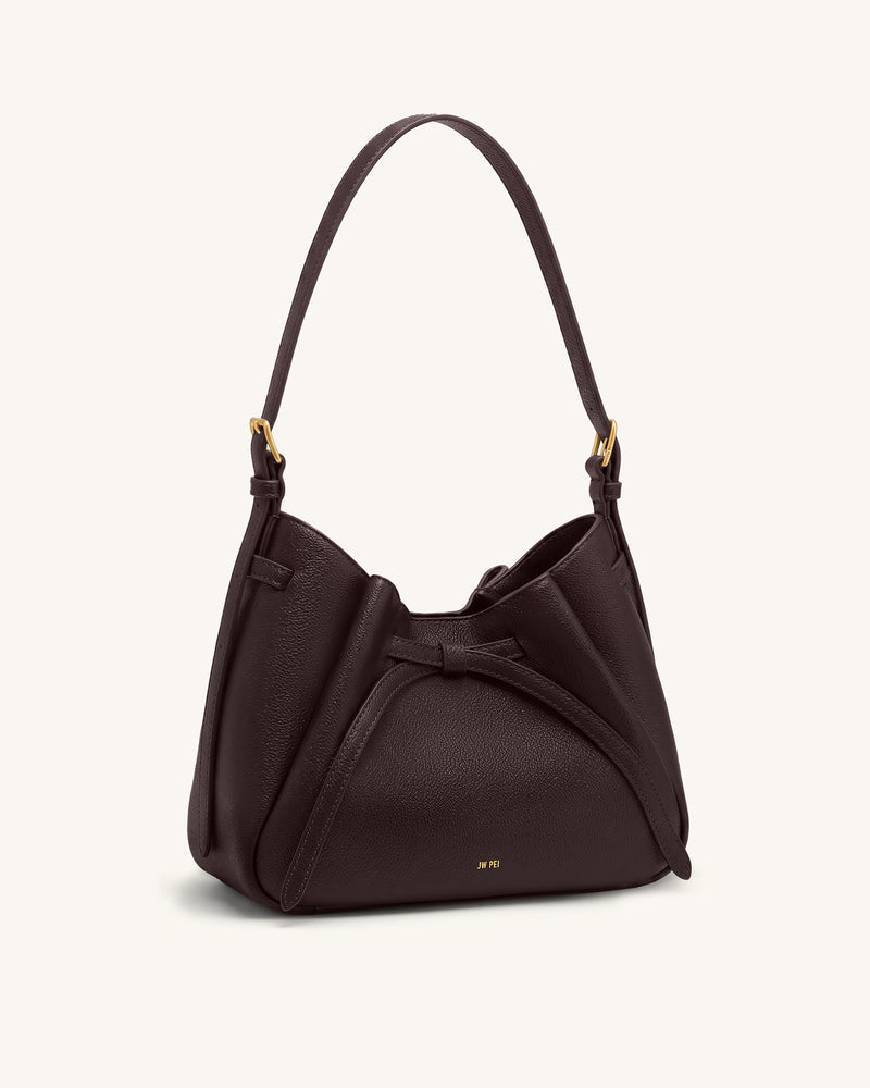 Mabel Soft Bow Shoulder Bag - Dark Brown