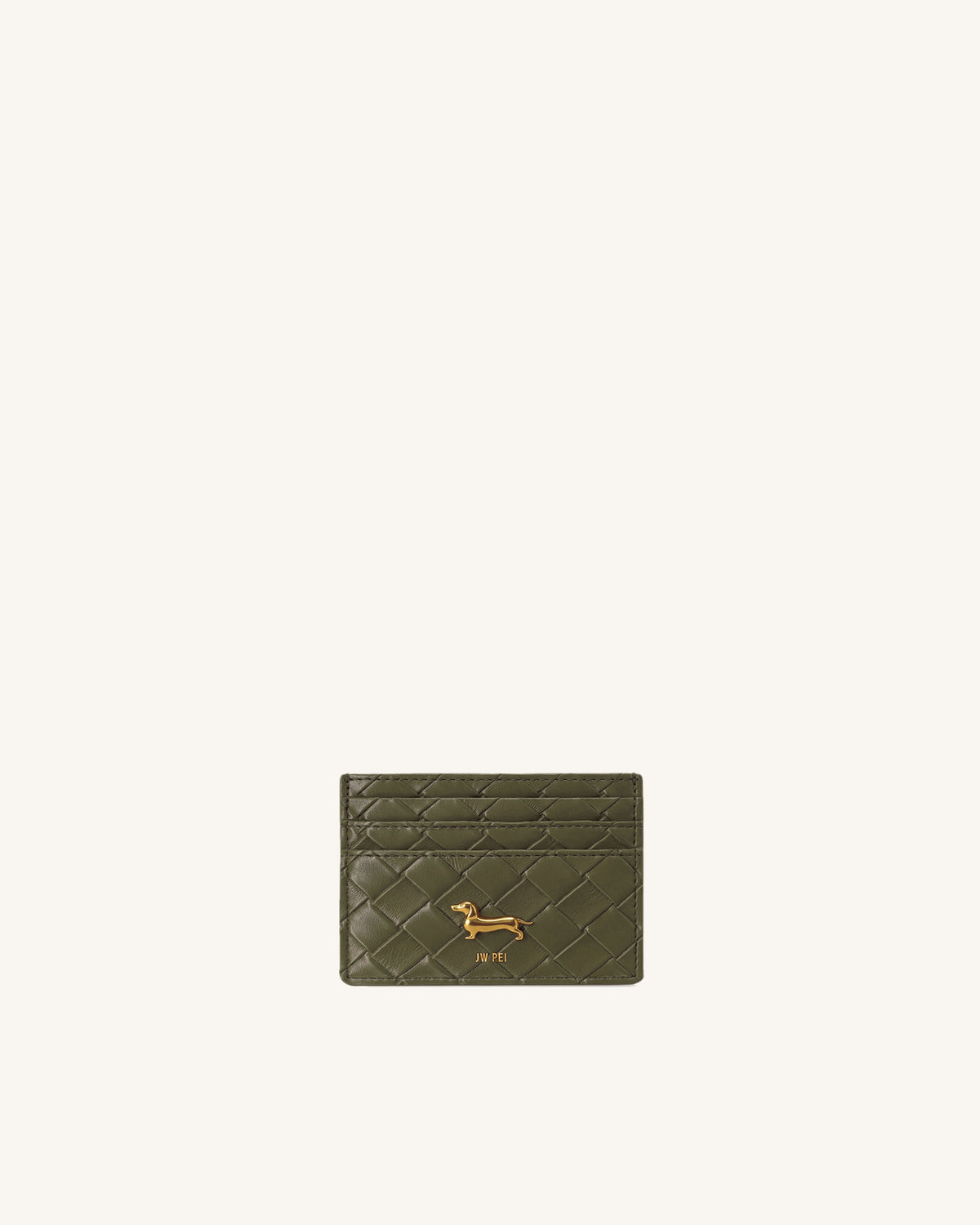 Maeve Woven Dachshund Metal Emblem Card Holder - Olive Green